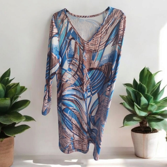 LAST ONE! new! Comfy Long-Sleeve V-Neck Dress – Colorful & Stylish Size Large - Picture 7 of 8